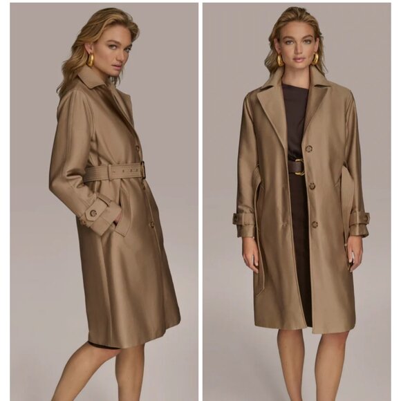 DKNY Khaki Trench Coat Size Medium - Picture 2 of 12
